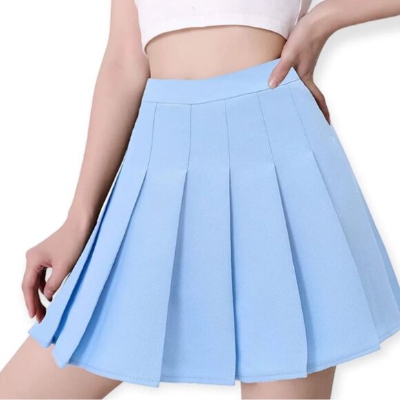 Light Blue Y2K Street High Waisted Pleated Mini Skirt -NEW - Picture 1 of 3